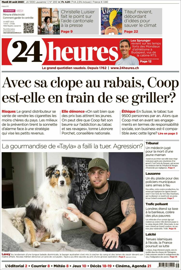 Portada de 24 Heures (Suiza)