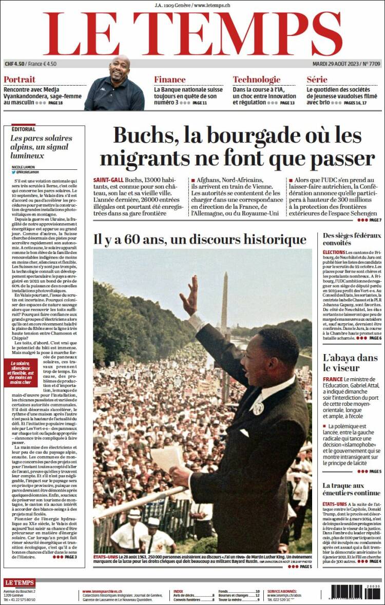 Portada de Le Matin (Suiza)