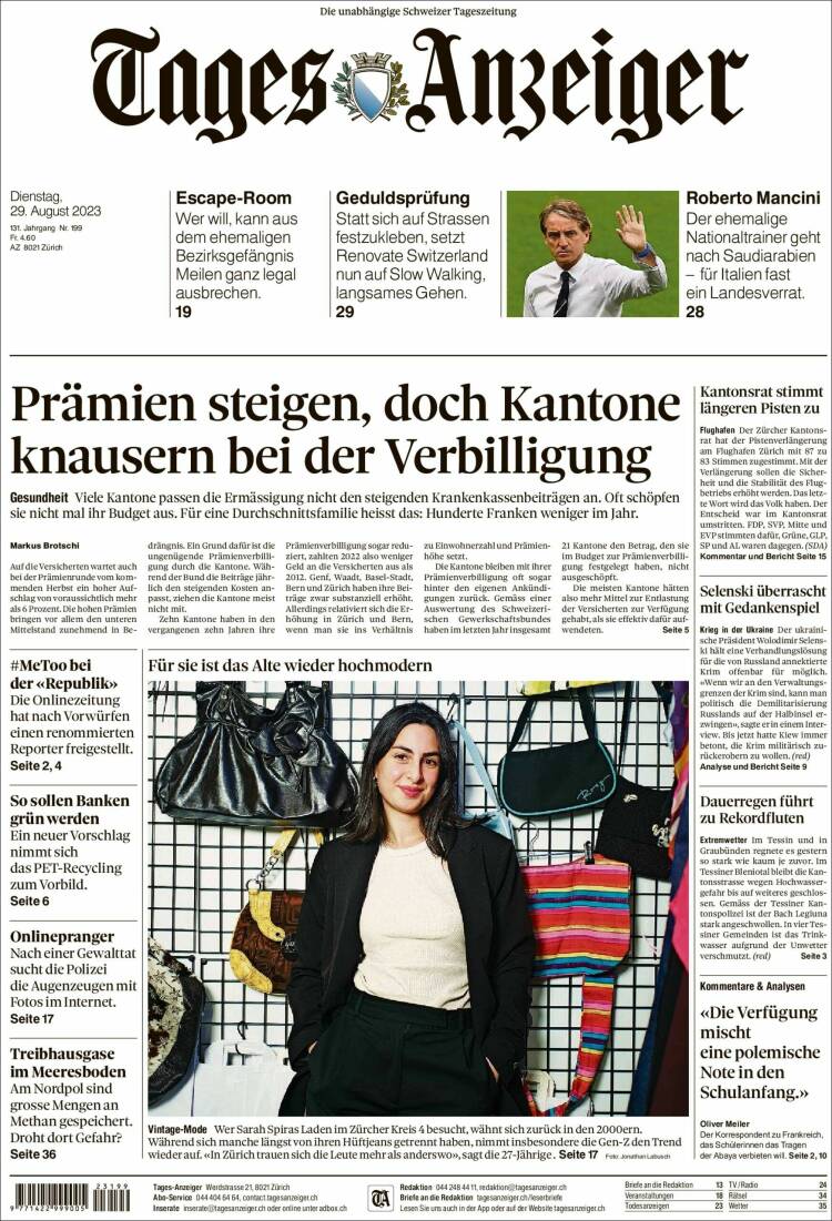 Portada de Tages-Anzeiger (Suiza)