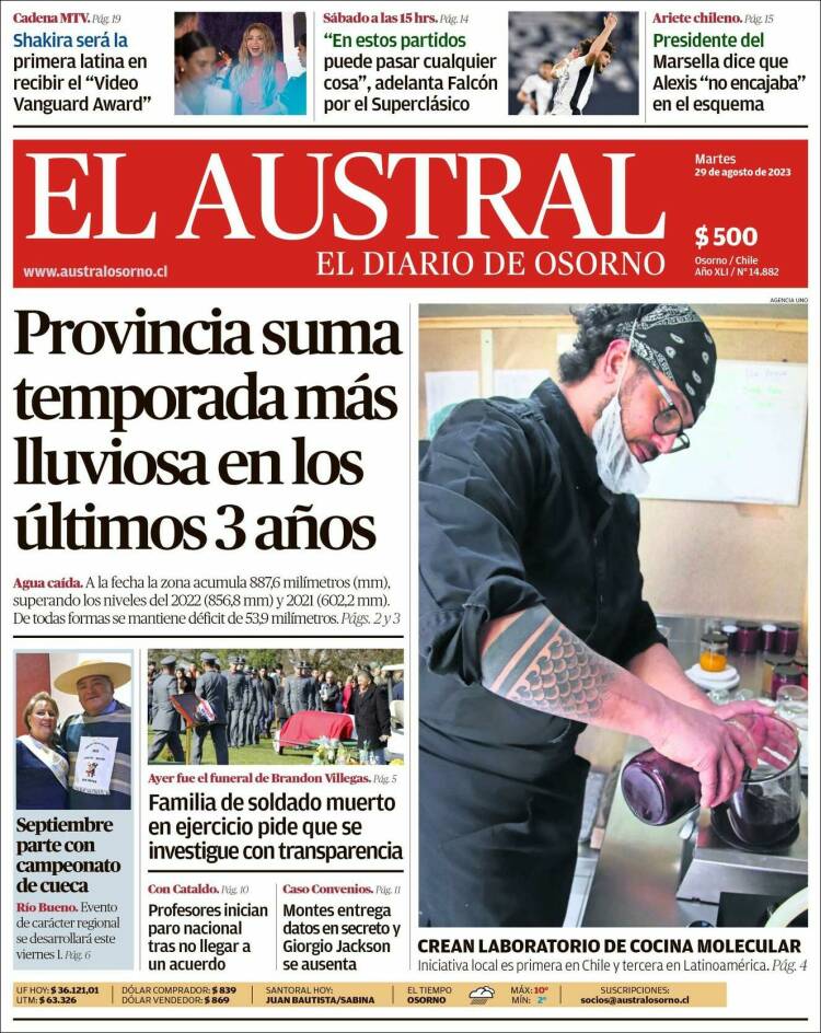 Portada de El Austral de Osorno (Chile)