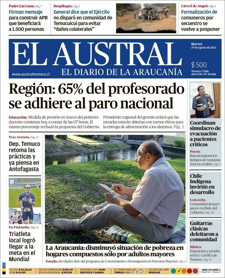 Portada de El Austral de Temuco (Chile)