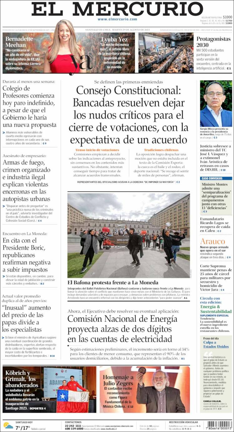 Portada de El Mercurio (Chile)