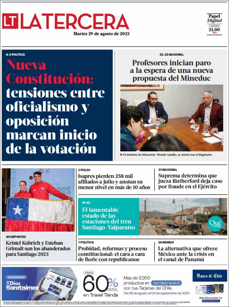 Portada de La Tercera (Chile)