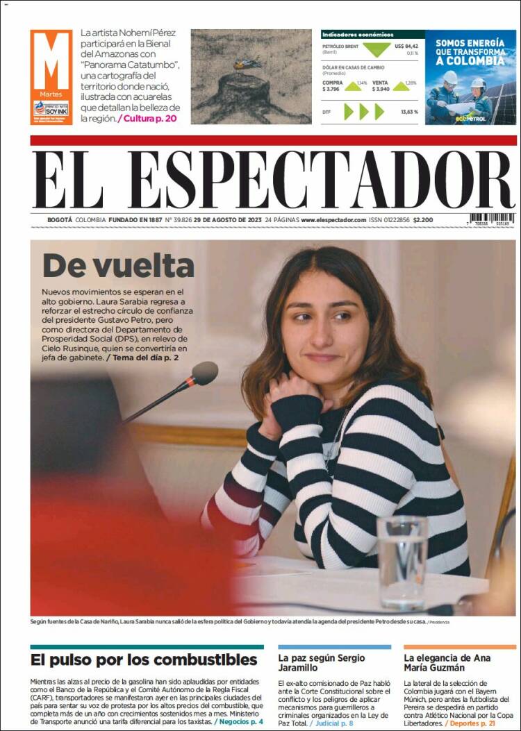 Portada de El Espectador (Colombia)