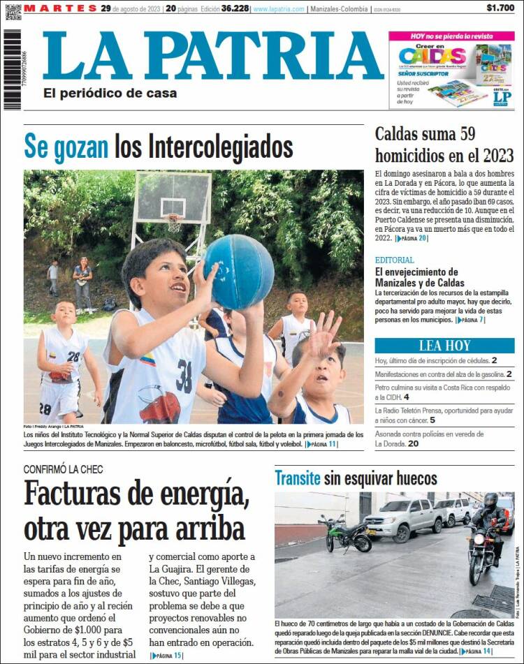 Portada de La Patria (Colombia)