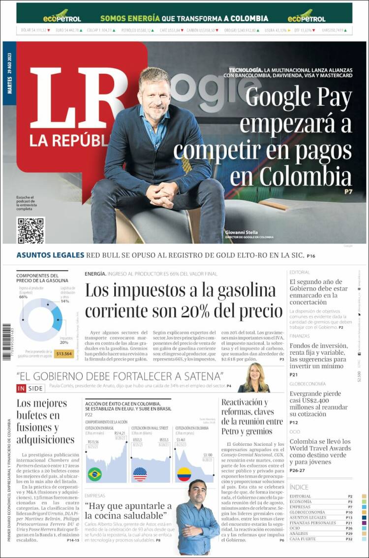 Portada de La Republica (Colombia)
