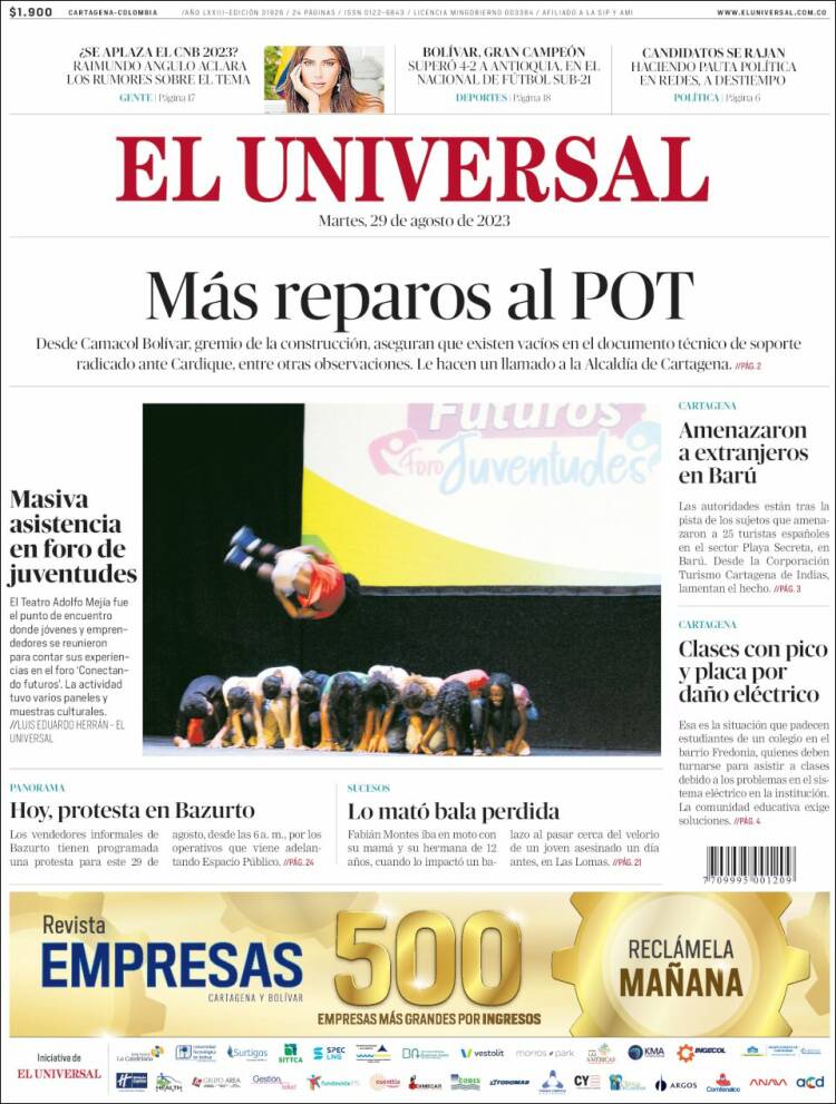Portada de El Universal (Colombia)