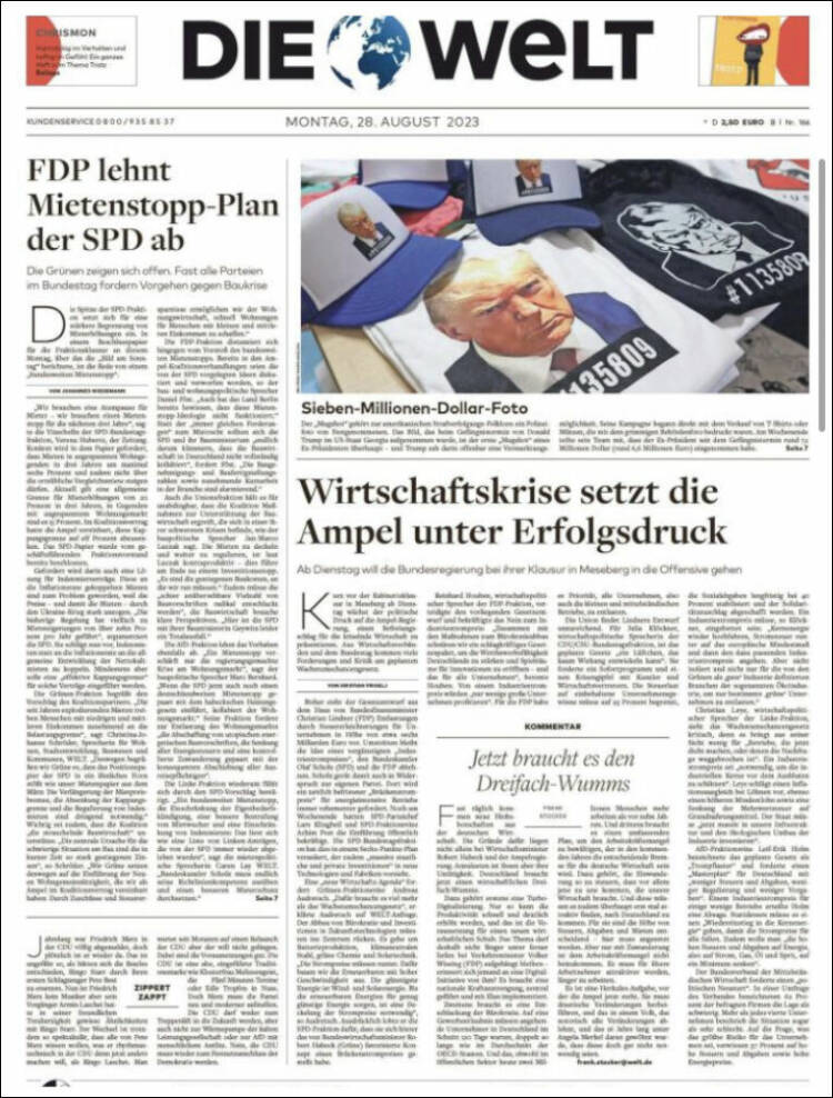 Portada de Die Welt (Alemania)