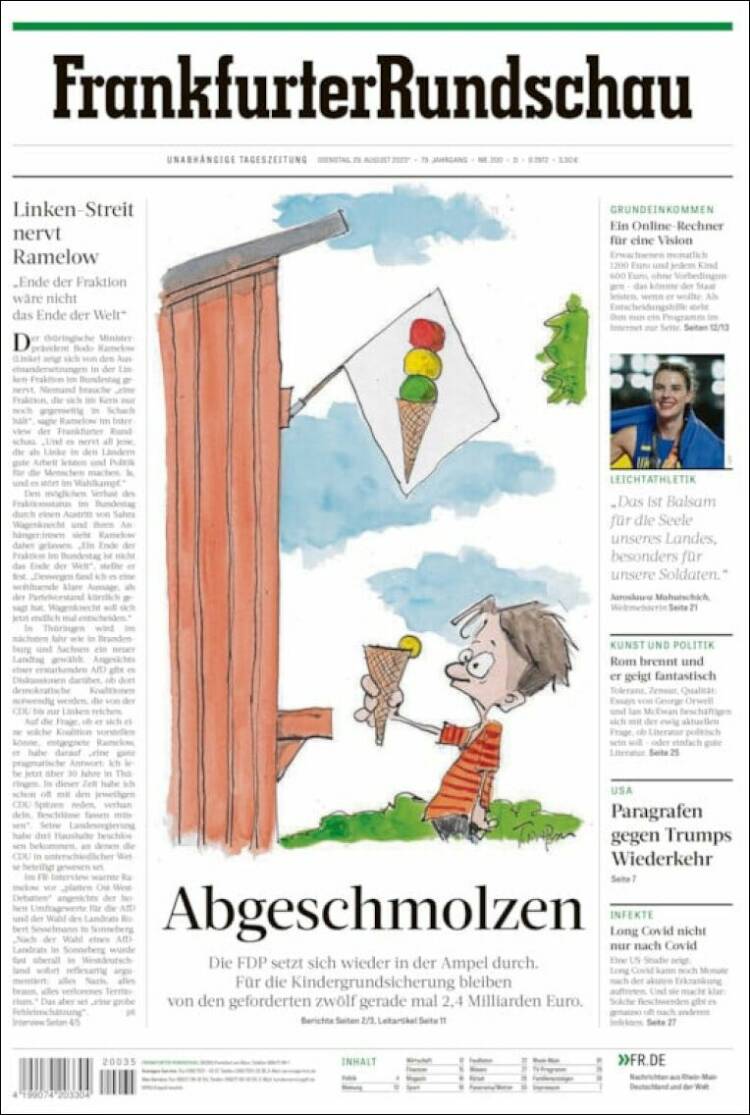 Portada de Frankfurter Rundschau (Alemania)