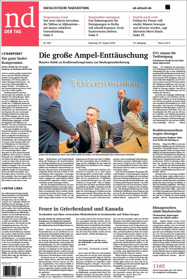 Portada de Neues Deutschland (Alemania)