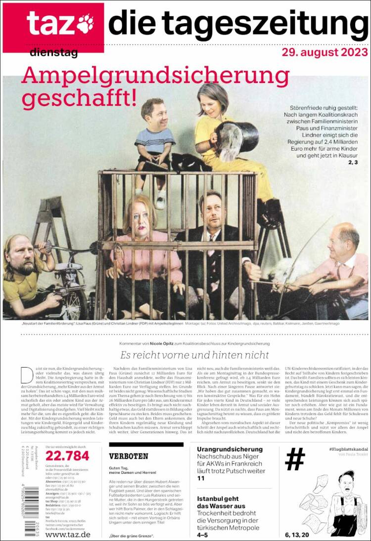 Portada de Die Tageszeitung (Alemania)