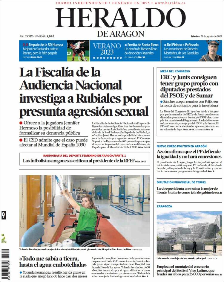 Portada de Heraldo de Aragón (Espa&ntilde;a)