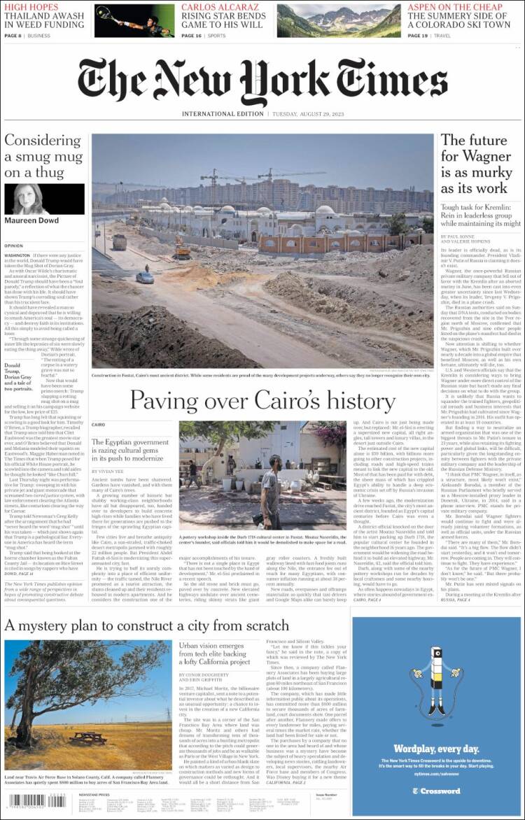 Portada de International New York Times (Europa)
