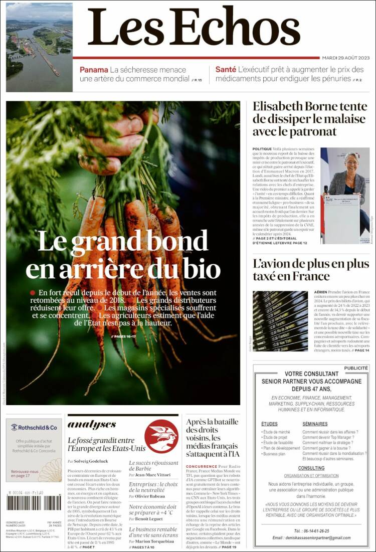 Portada de Les Echos (Francia)
