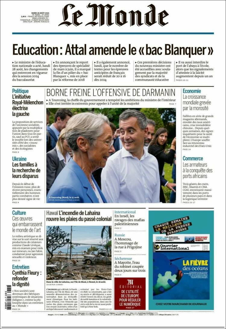 Portada de Le Monde (Francia)
