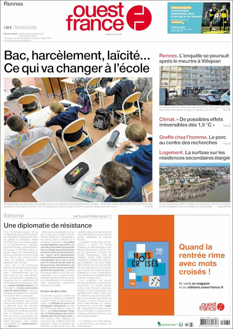 Portada de Ouest France (Francia)