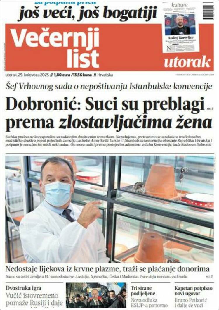 Portada de Večernji (Croacia)