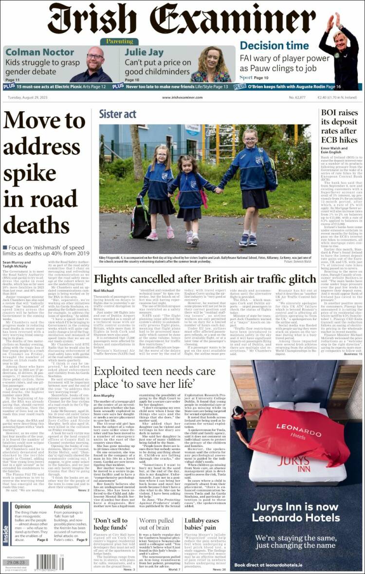 Portada de Irish Examiner (Irlanda)