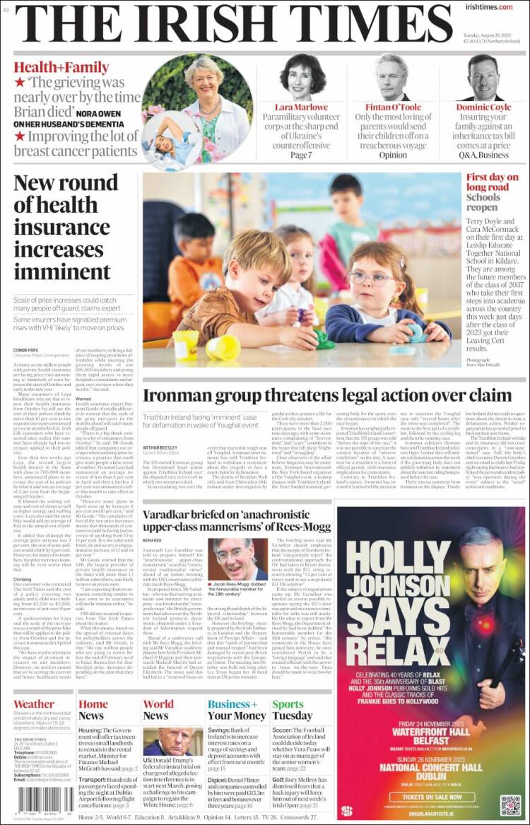 Portada de Irish Times (Irlanda)