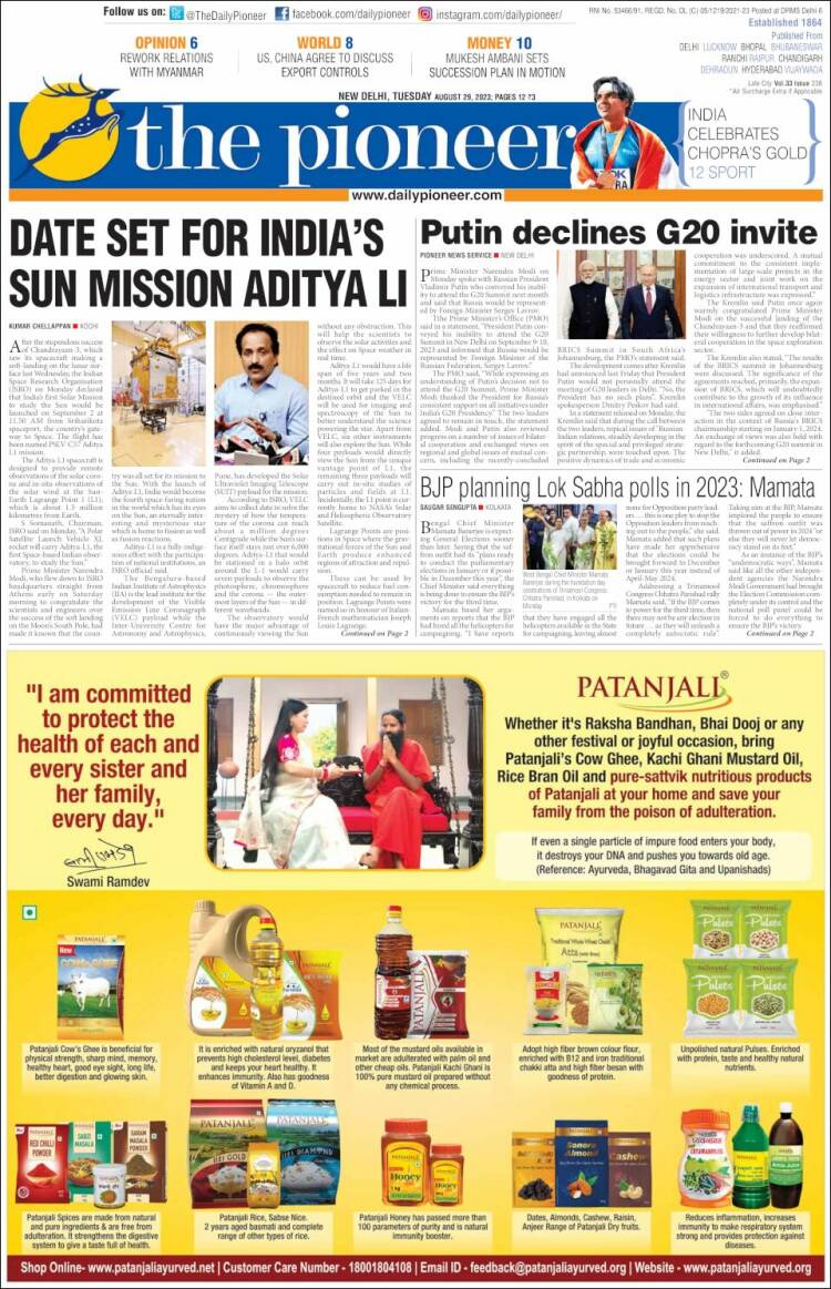 Portada de The Pioneer (India)