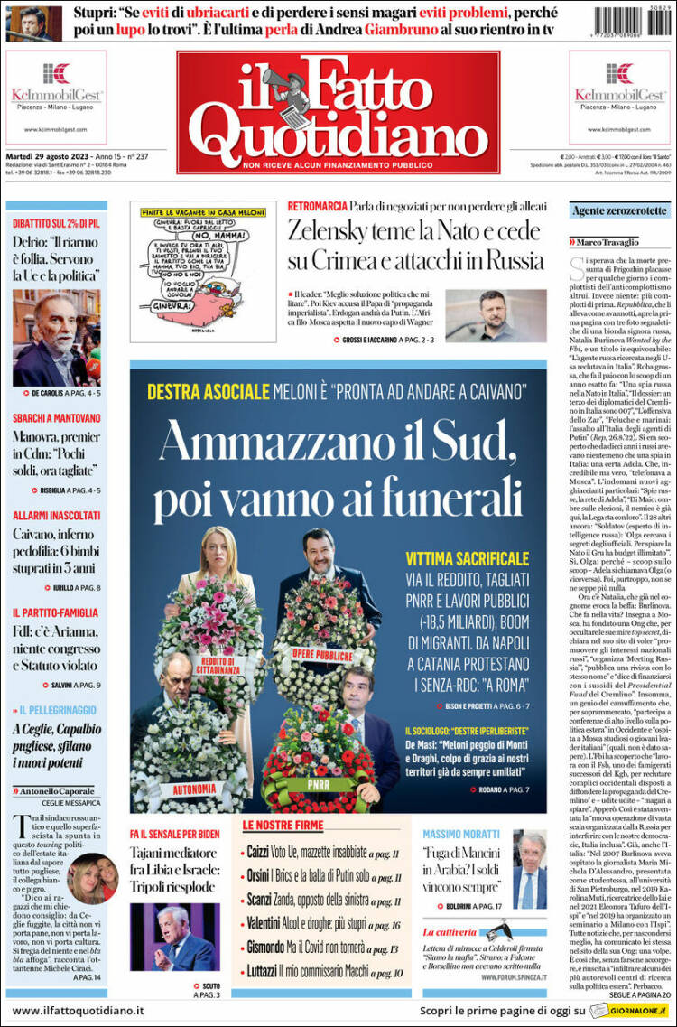 Portada de Il Fatto Quotidiano (Italia)