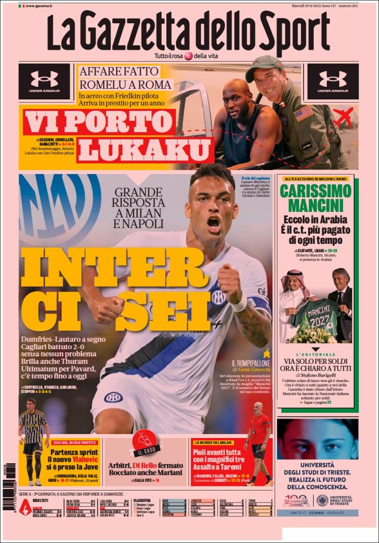 Portada de La Gazzetta dello Sport (Italia)