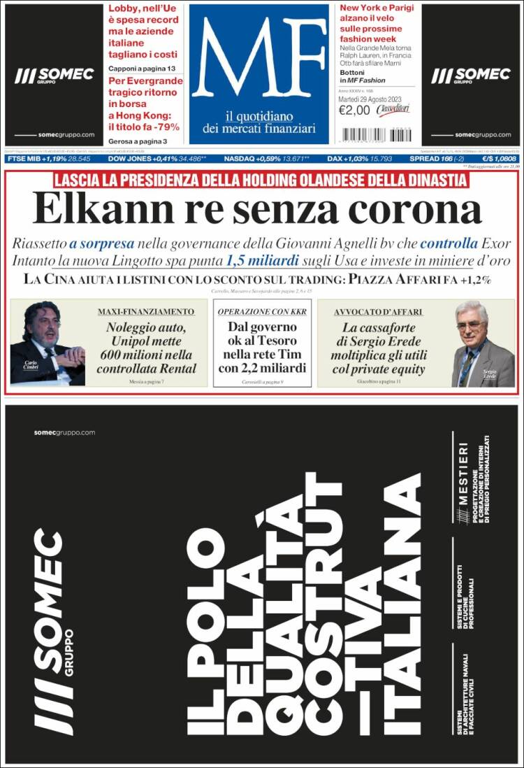 Portada de Milano Finanza (Italia)