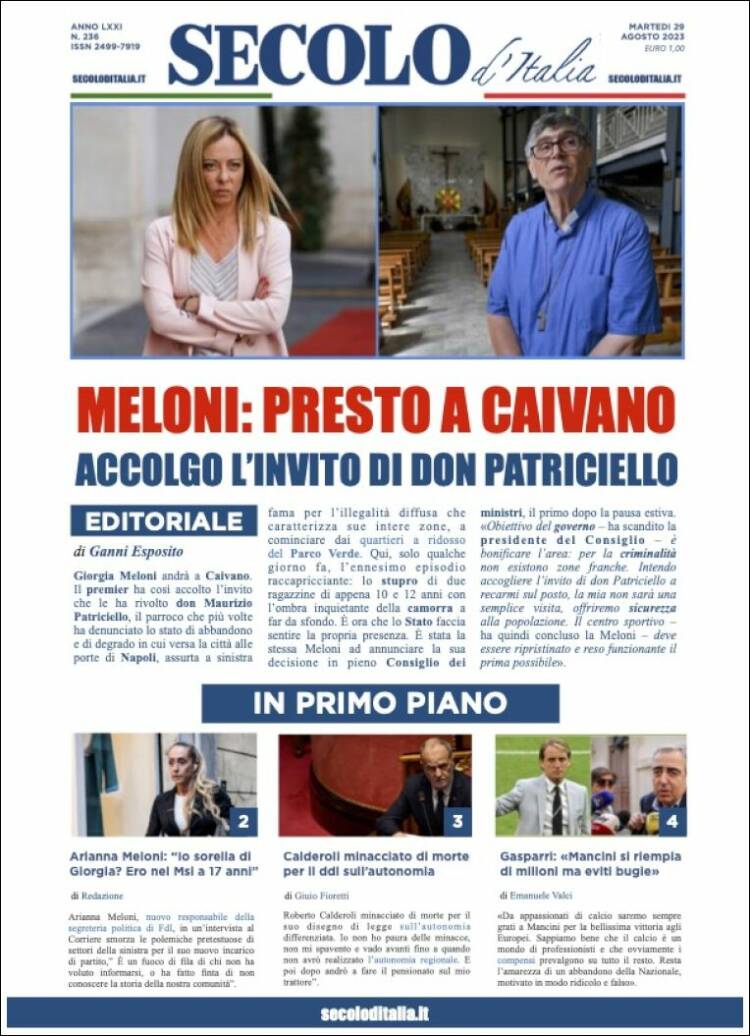 Portada de Secolo d'Italia (Italia)