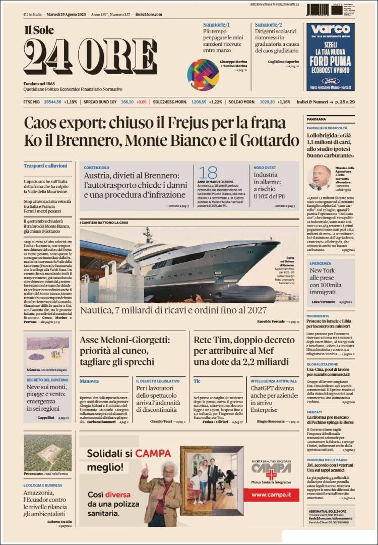 Portada de Il Sole 24 ORE (Italia)