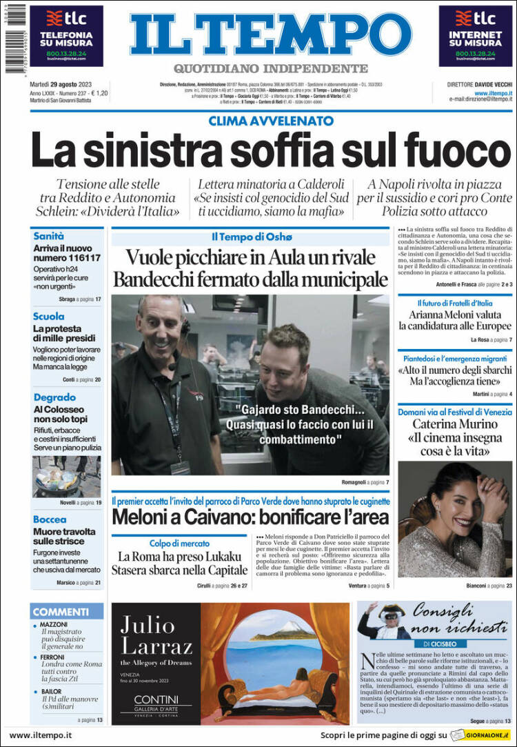 Portada de Il Tempo (Italia)