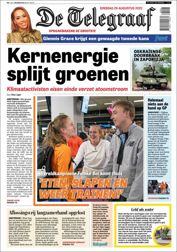 Portada de De Telegraaf (Pa&iacute;ses Bajos)