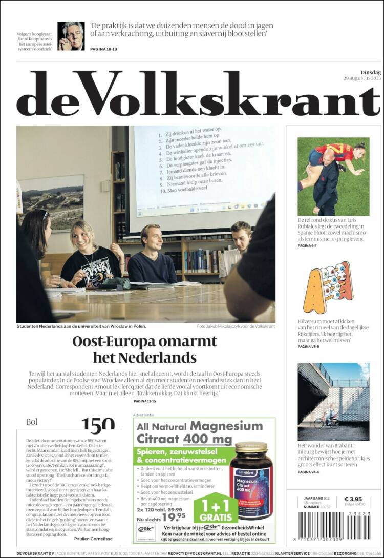 Portada de De Volkskrant (Pa&iacute;ses Bajos)