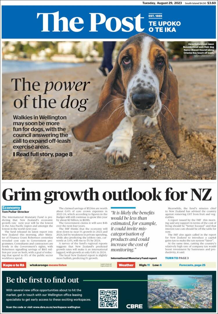 Portada de The Dominion Post (Nueva Zelanda)