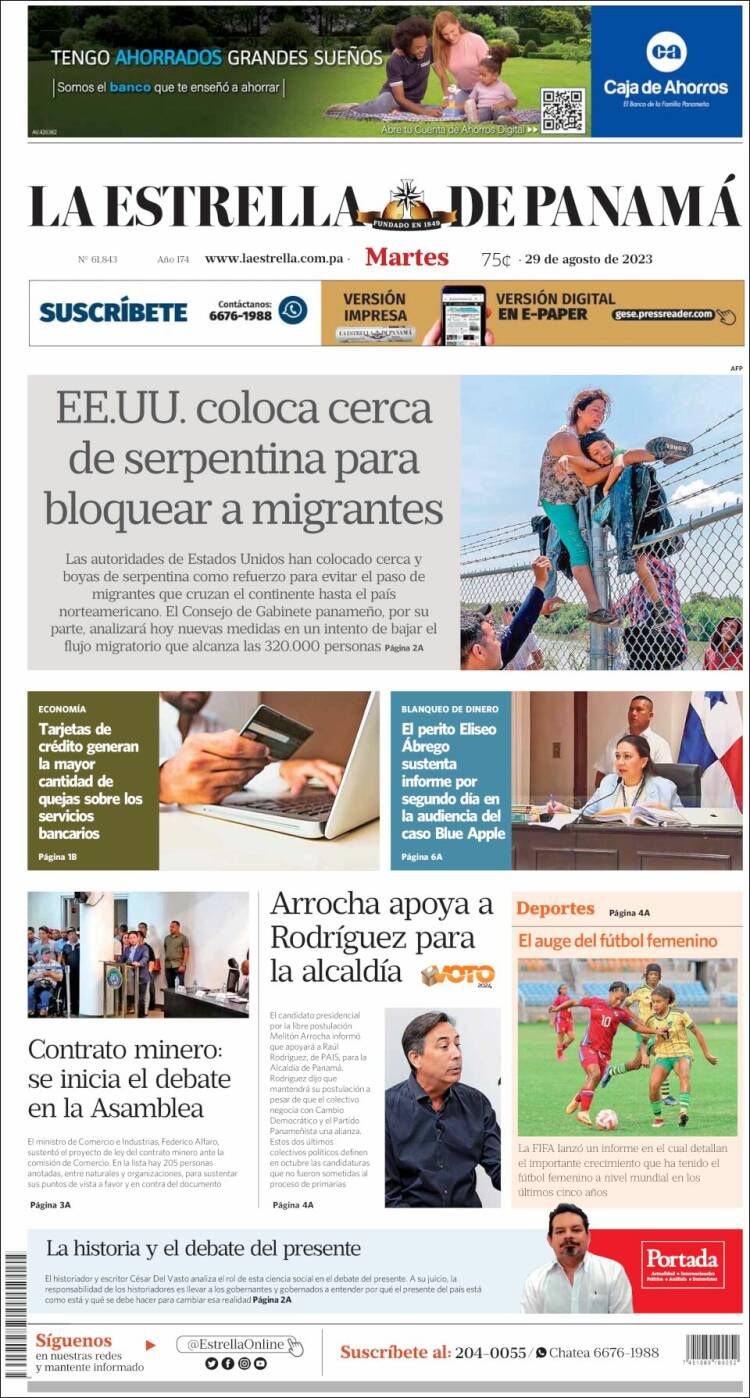 Portada de La Estrella de Panamá (Panam&aacute;)