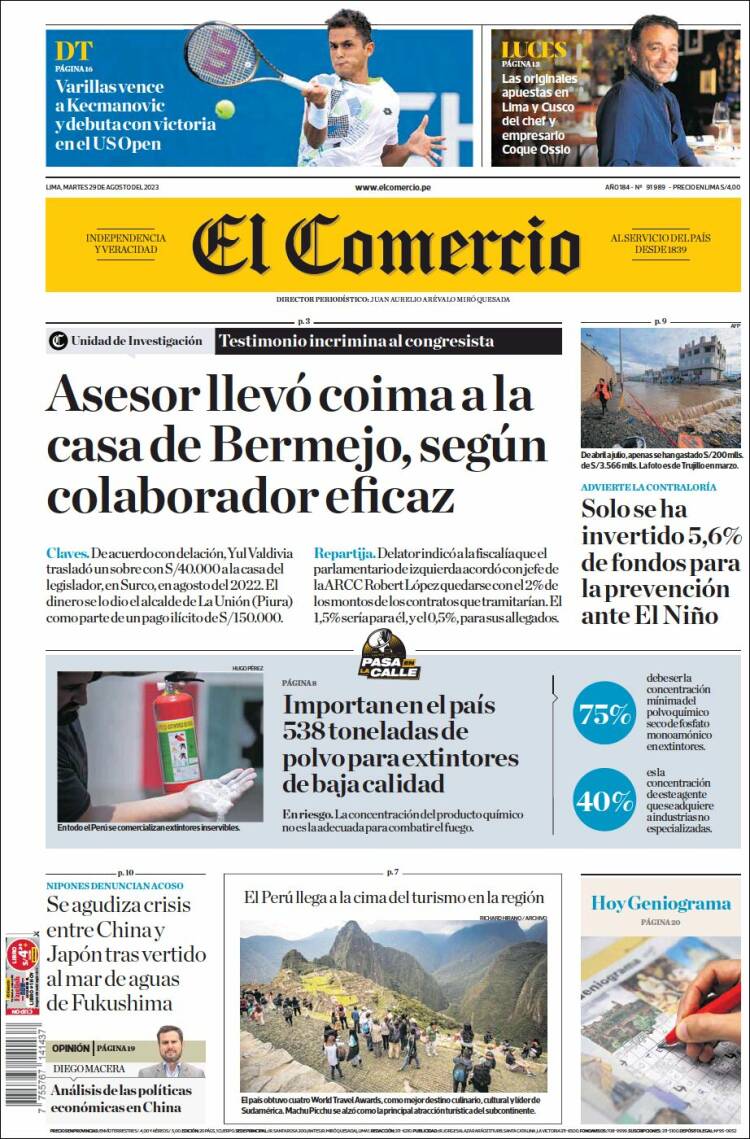 Portada de El Comercio (Per&uacute;)