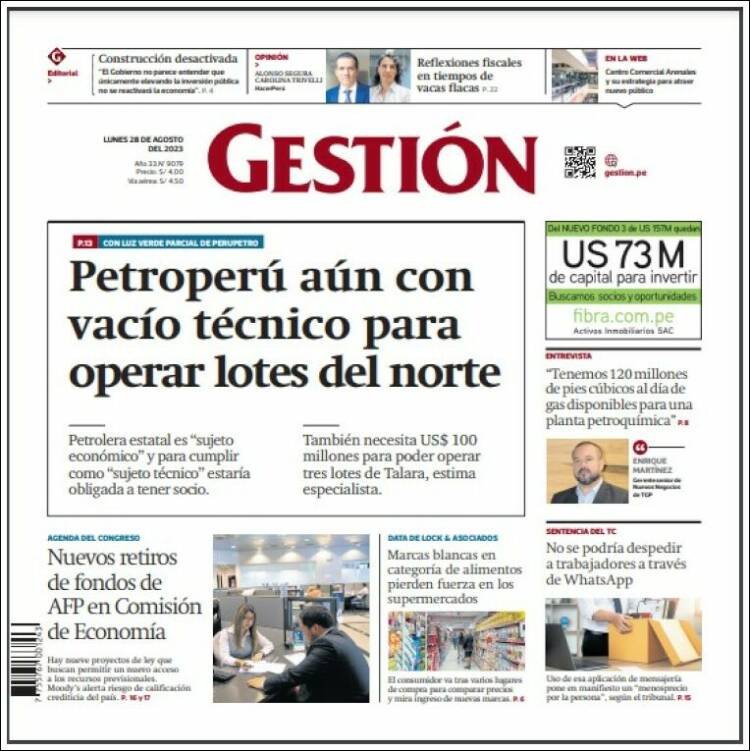 Portada de Diario Gestión (Per&uacute;)