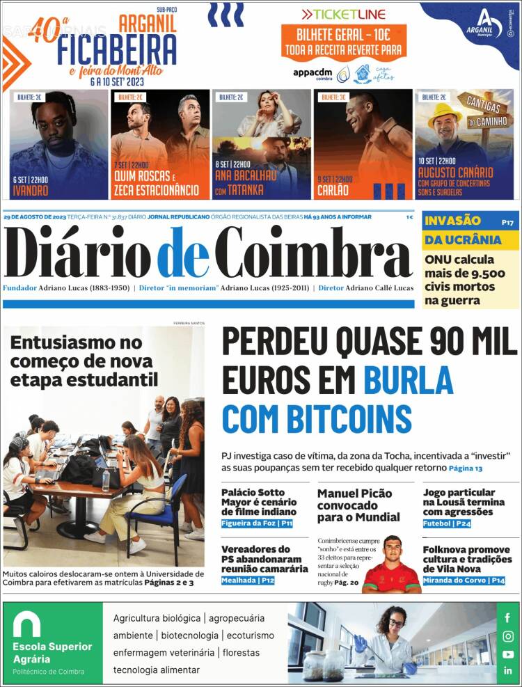 Portada de Diário de Coimbra (Portugal)