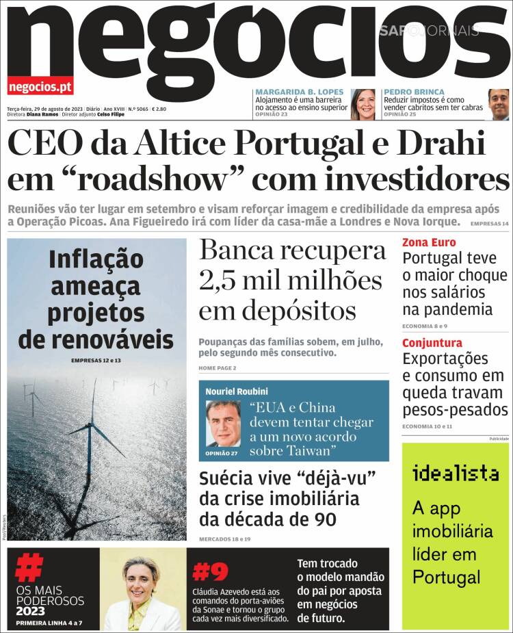 Portada de Jornal de Negócios (Portugal)