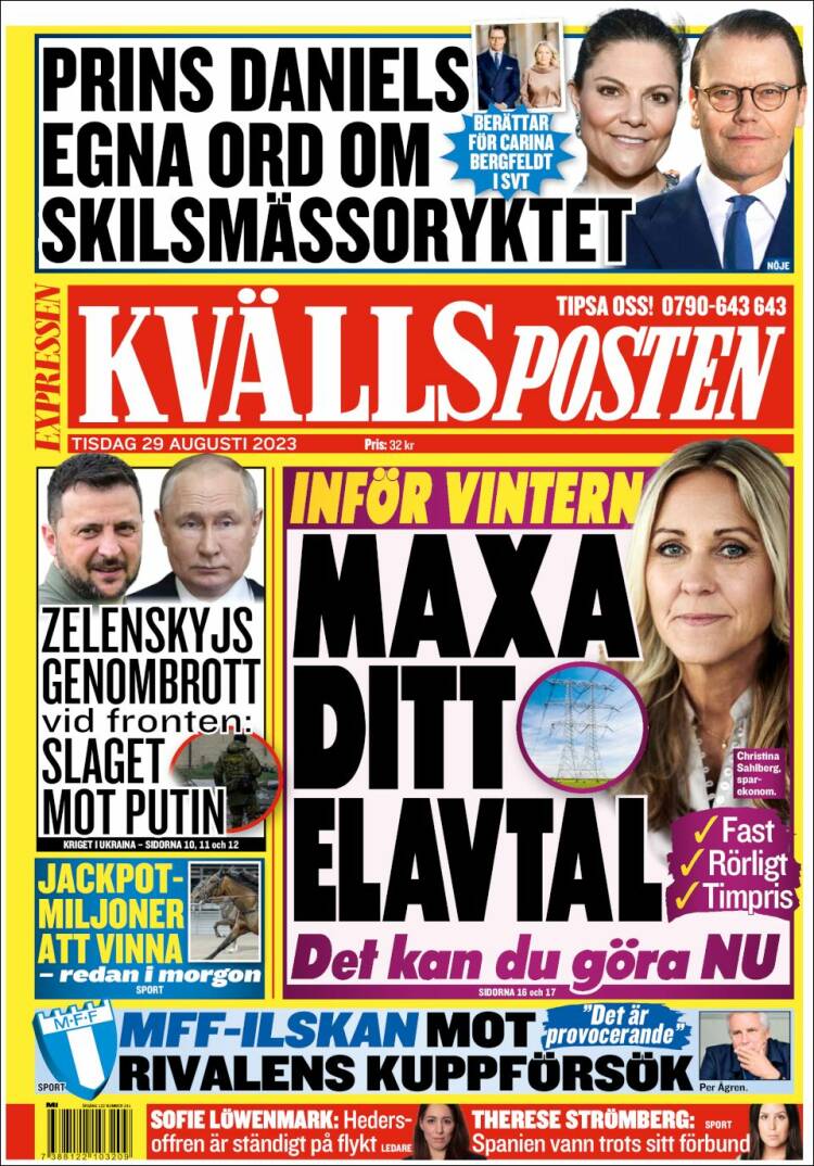 Portada de Kvällsposten (Suecia)