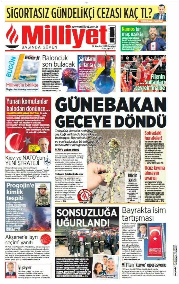 Portada de Milliyet (Turqu&iacute;a)