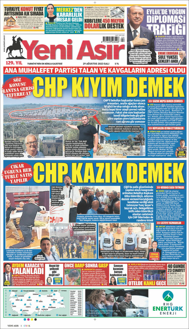 Portada de Yeni Asır (Turqu&iacute;a)