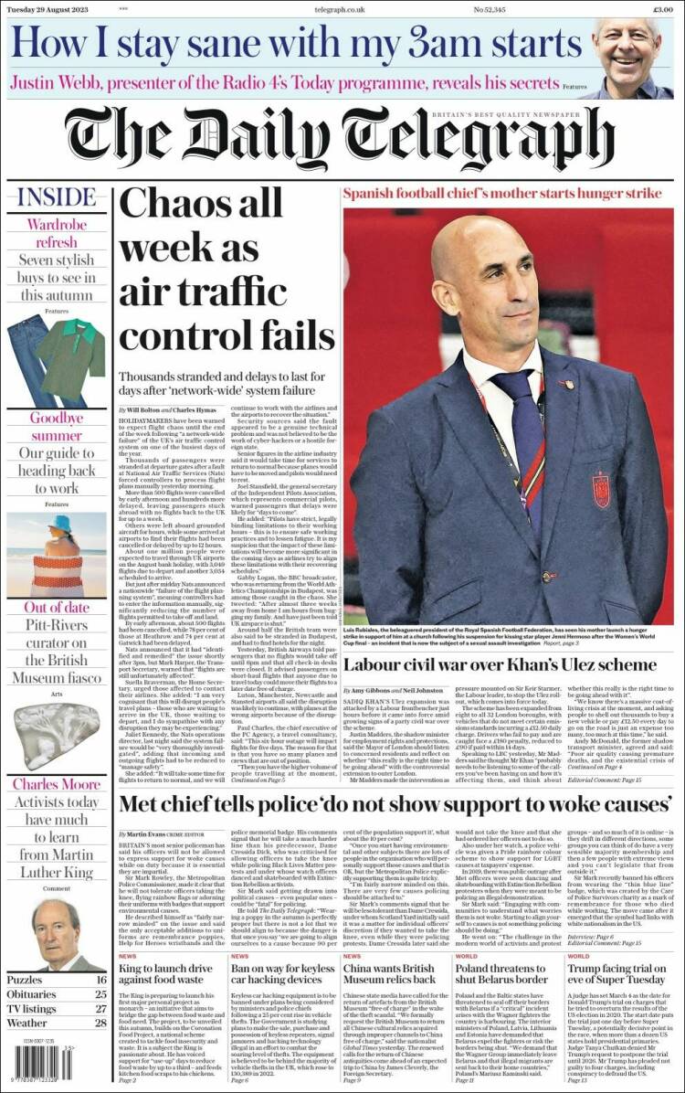 Portada de Daily Telegraph (Reino Unido)