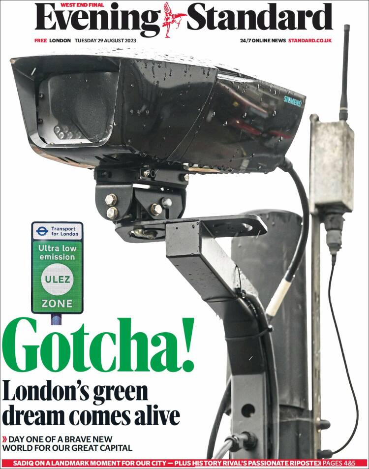 Portada de Evening Standard (Reino Unido)