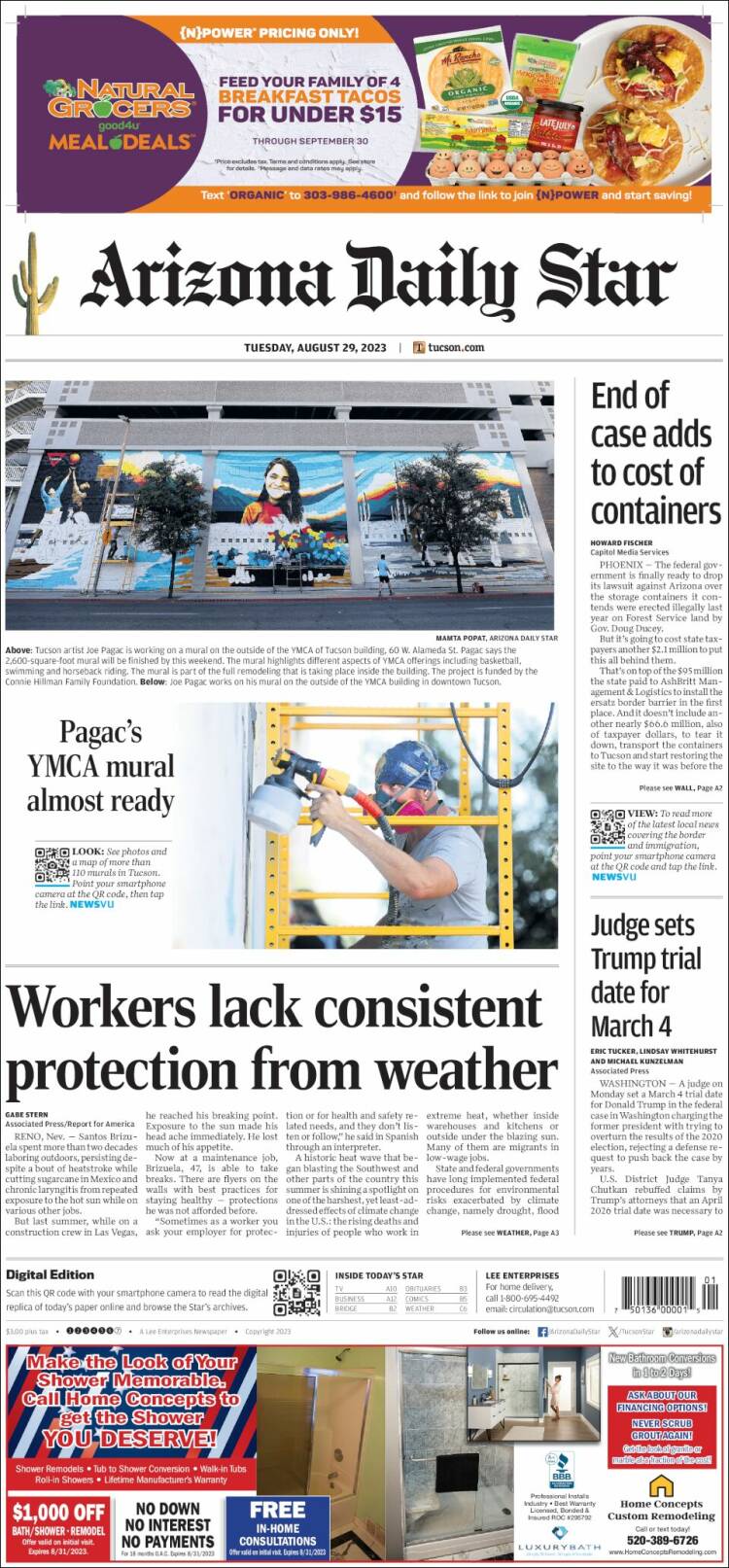 Portada de Arizona Daily Star (USA)