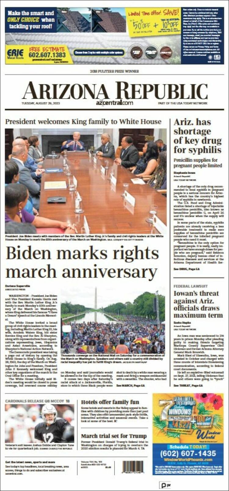 Portada de Arizona Republic News (USA)