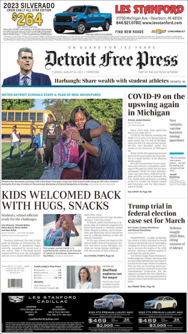 Portada de Detroit Free Press (USA)