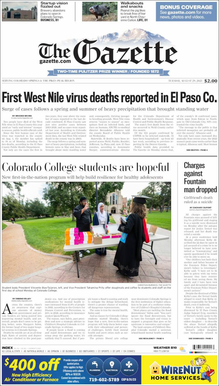 Portada de The Gazette (USA)