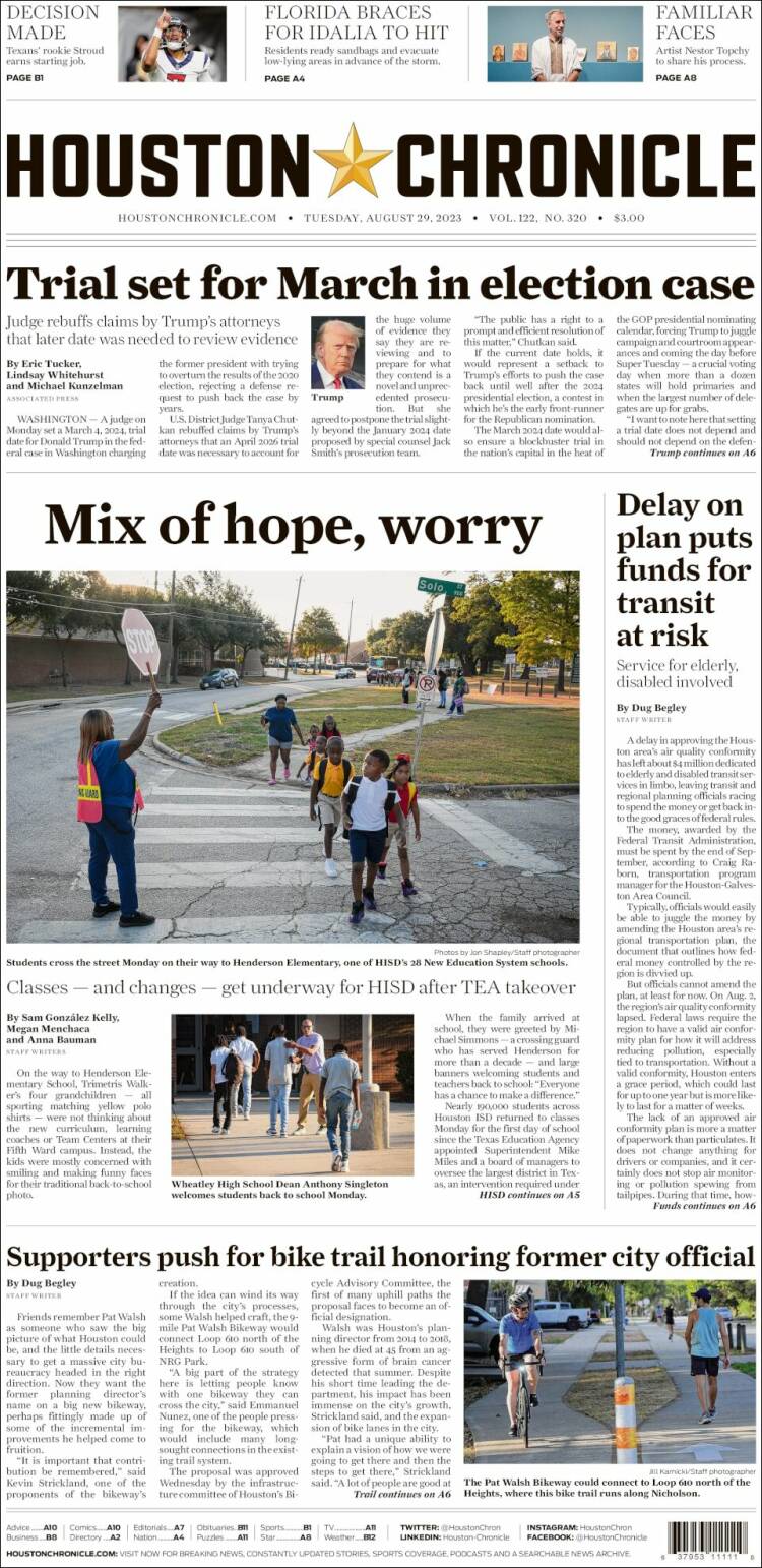 Portada de Houston Chronicle (USA)