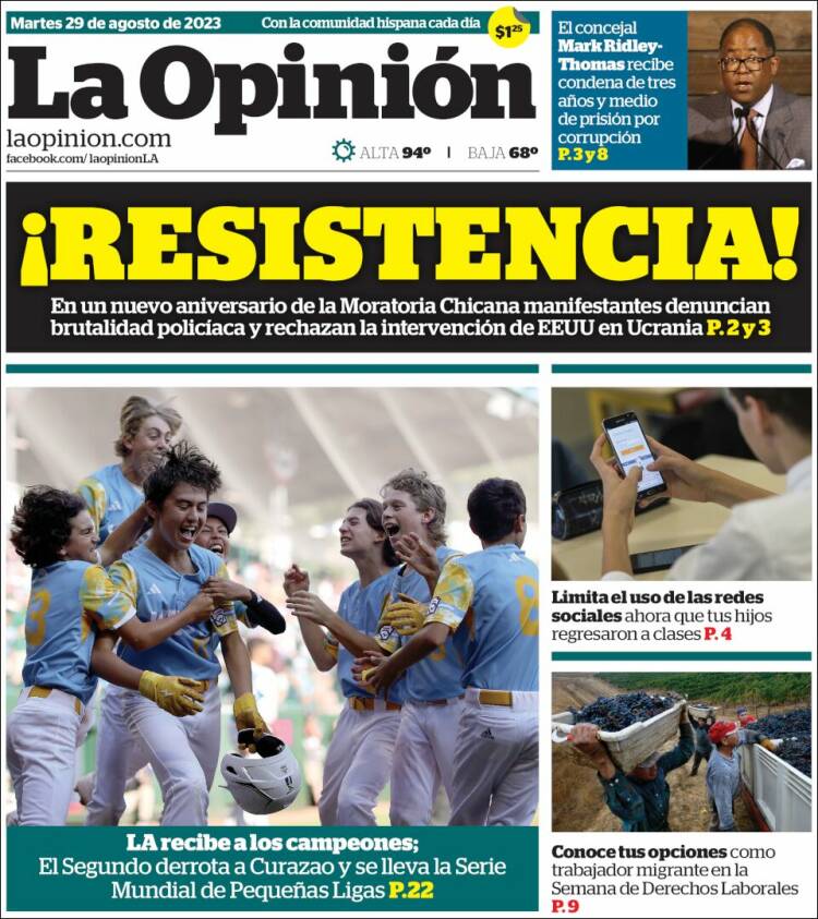 Portada de La Opinión (USA)