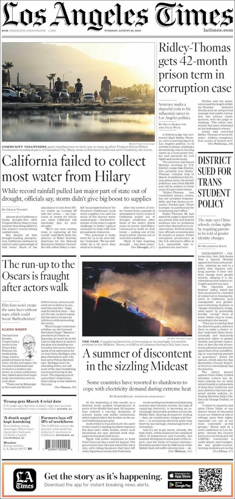 Portada de Los Angeles Times (USA)